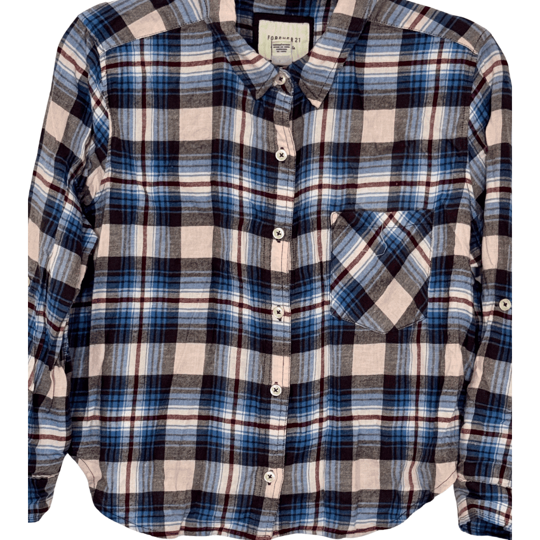 Camisa cropped Forever 21 a cuadros azul