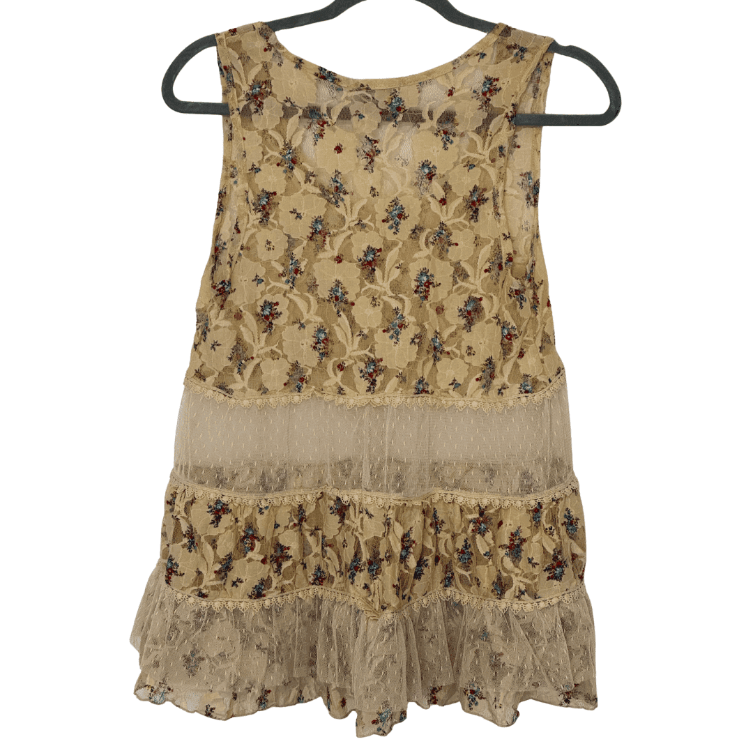 Camisa romántica de tul beige floral