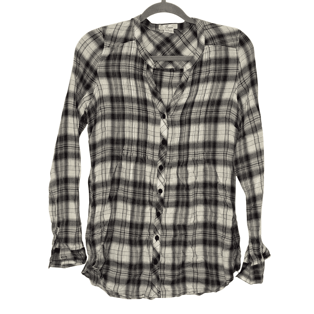 Camisa larga de cuadros gris y negro entallada